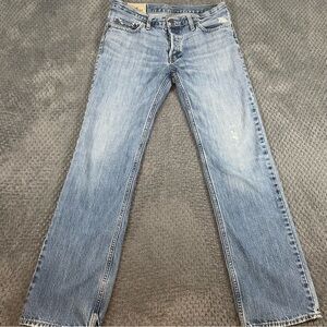 Hollister Men Jeans 32x32 Denim Button Fly Straight Fit Distressed Light Wash